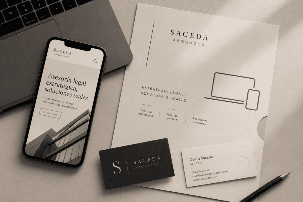 Piezas gráficas diseñadas por la agencia Bloom® para Saceda Abogados